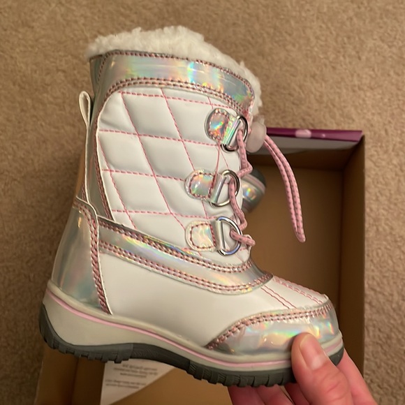 Totes Kids Ernie White & Pink Boots - Girls Size 6M - Picture 4 of 14